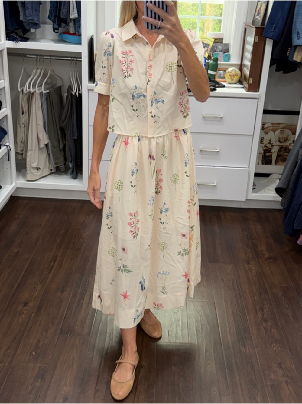 Amazon Cream Floral Button-Front Top & Skirt Set S